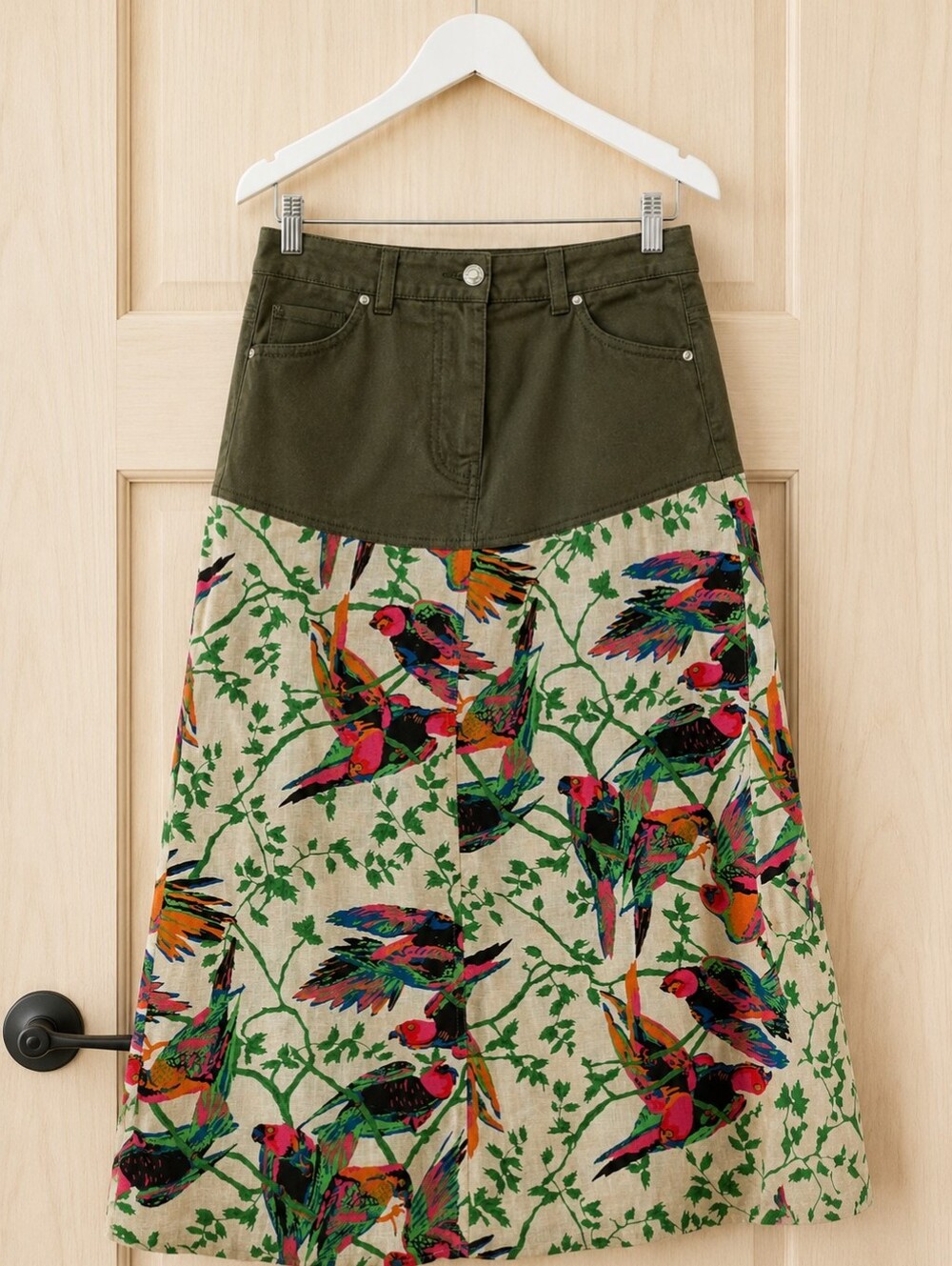 Derek Lam 10 Crosby Exotic Bird Print Linen Blend Utility Midi Skirt 8